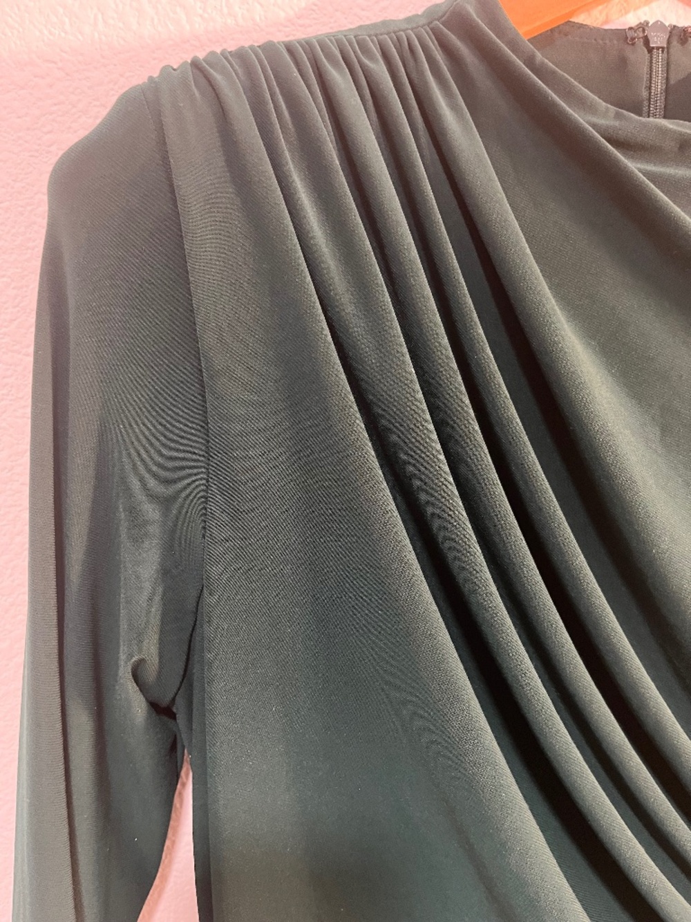 NEW BETSY & ADAM Forest GREEN Jersey RUFFLE Long Sleeve RUCHED Sheath GOWN